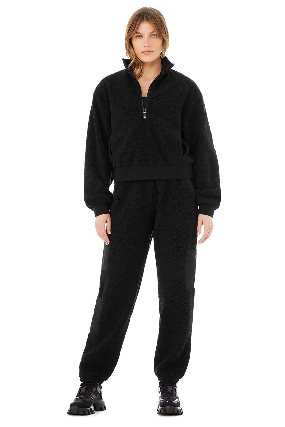 Micro Sherpa Solstice Coverup & Micro Sherpa High-Waist Solstice Sweatpant Set - Black