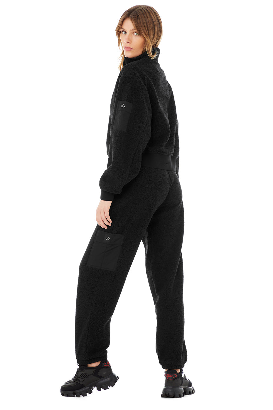 Micro Sherpa Solstice Coverup & Micro Sherpa High-Waist Solstice Sweatpant Set - Black