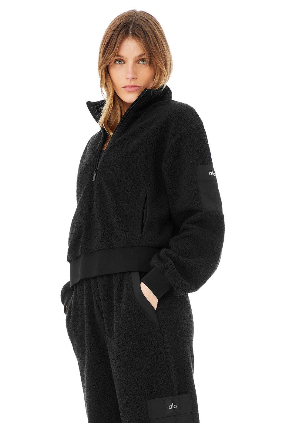 Micro Sherpa Solstice Coverup & Micro Sherpa High-Waist Solstice Sweatpant Set - Black