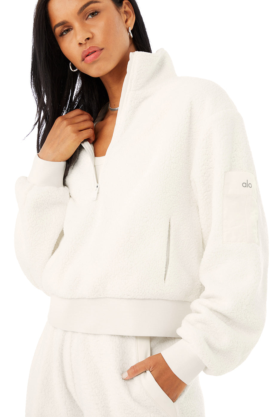 Micro Sherpa Solstice Coverup & Micro Sherpa High-Waist Solstice Sweatpant Set - Ivory
