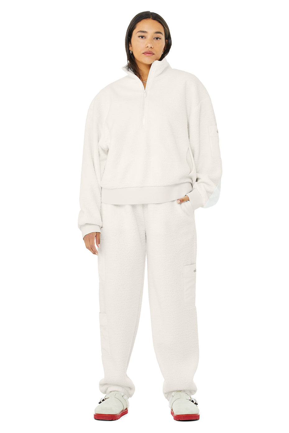 Micro Sherpa Solstice Coverup & Micro Sherpa High-Waist Solstice Sweatpant Set - Ivory