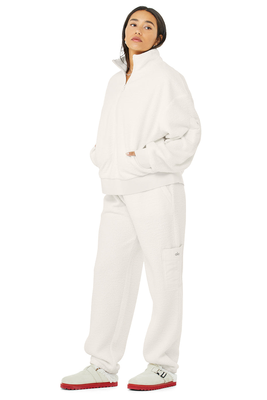 Micro Sherpa Solstice Coverup & Micro Sherpa High-Waist Solstice Sweatpant Set - Ivory
