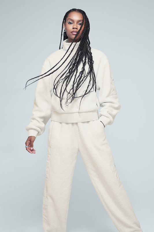 Micro Sherpa Solstice Coverup & Micro Sherpa High-Waist Solstice Sweatpant Set - Ivory