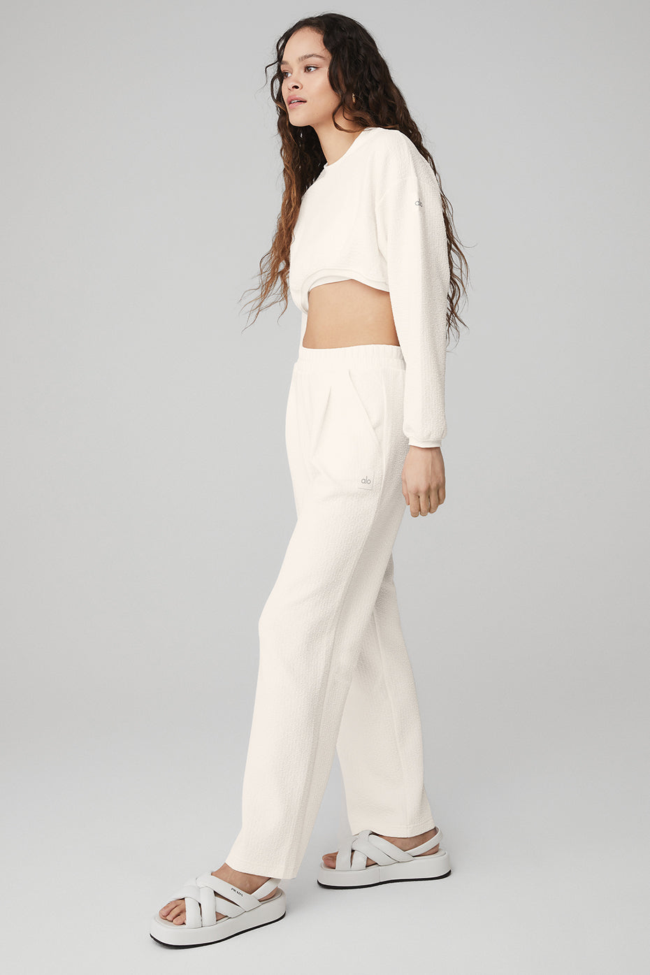 Cropped Tailored Crew Neck & High-Waist Tailored Sweatpant Set