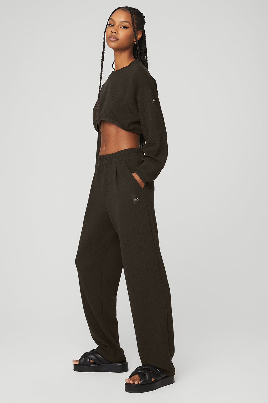 Cropped Tailored Crew Neck & High-Waist Tailored Sweatpant Set