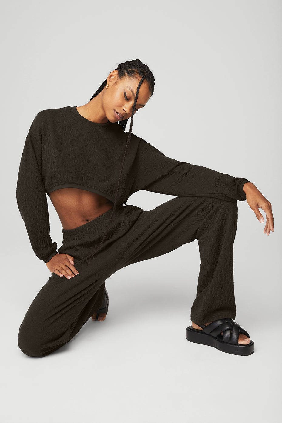 Cropped Tailored Crew Neck & High-Waist Tailored Sweatpant Set