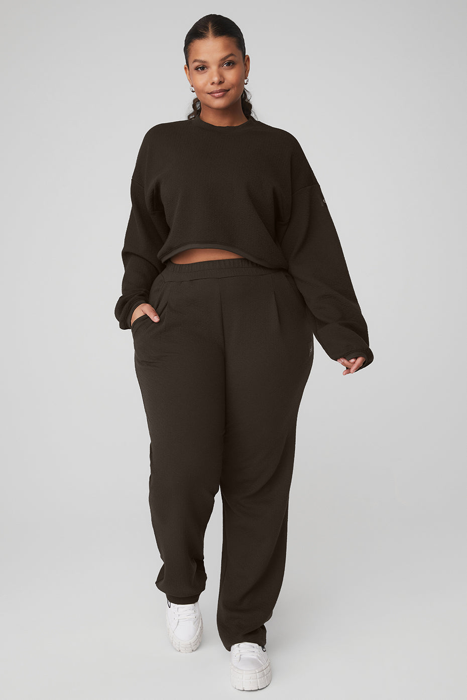 Cropped Tailored Crew Neck & High-Waist Tailored Sweatpant Set