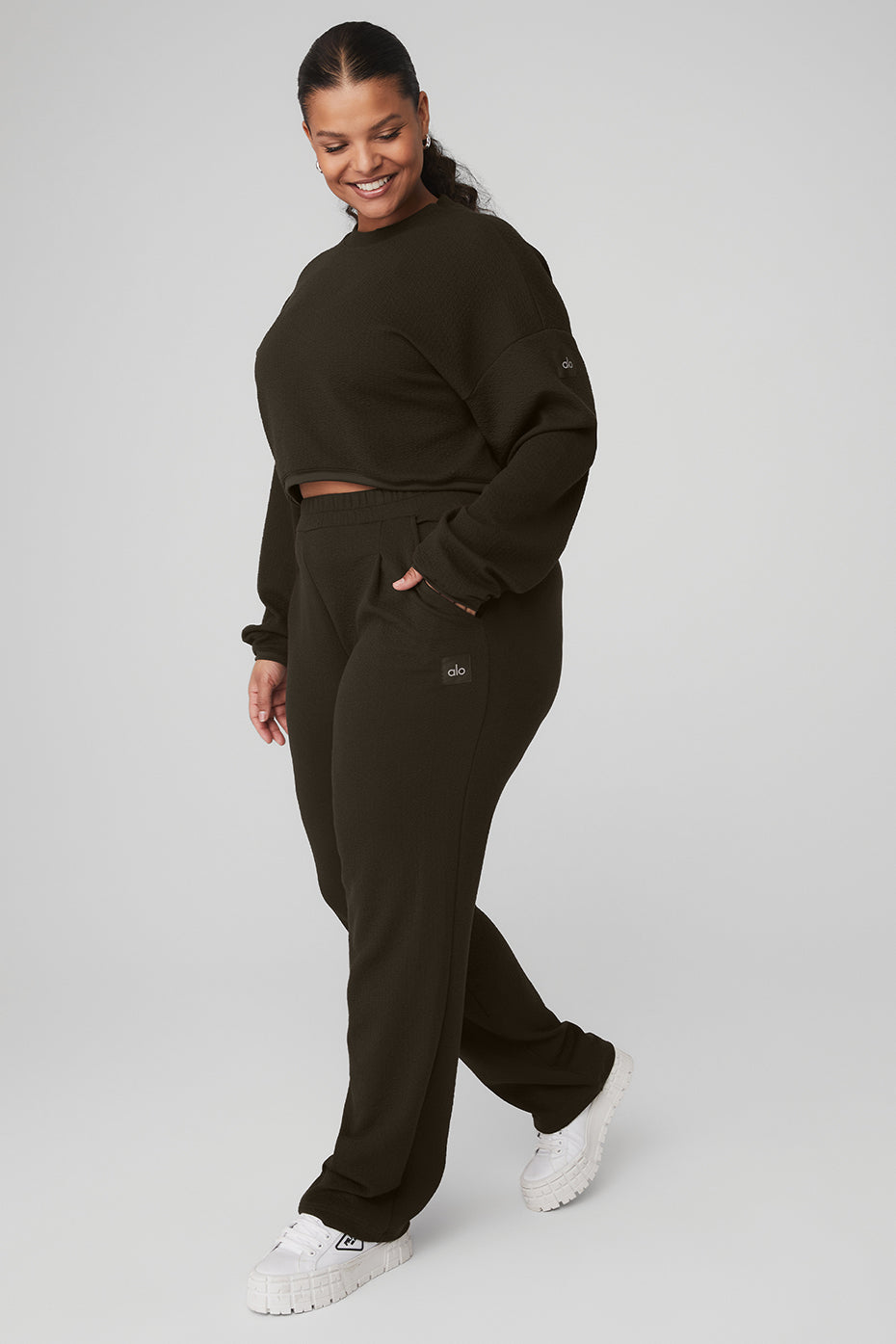 Cropped Tailored Crew Neck & High-Waist Tailored Sweatpant Set