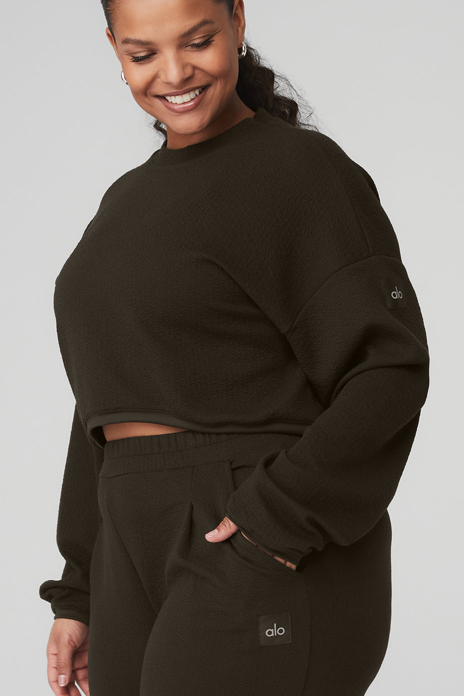 Cropped Tailored Crew Neck & High-Waist Tailored Sweatpant Set