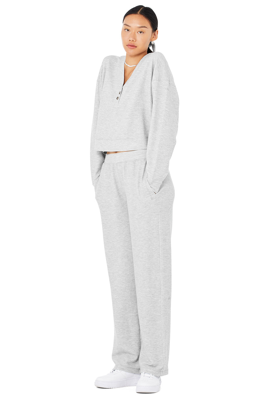 Micro Waffle Pleasant Cropped Henley & Micro Waffle High-Waist Pleasant Wide Leg Pant Set