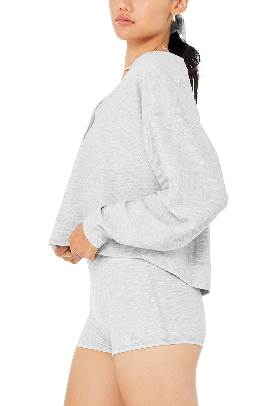 Micro Waffle Pleasant Cropped Henley & Micro Waffle Pleasant Boyshort Set - Athletic Heather Grey
