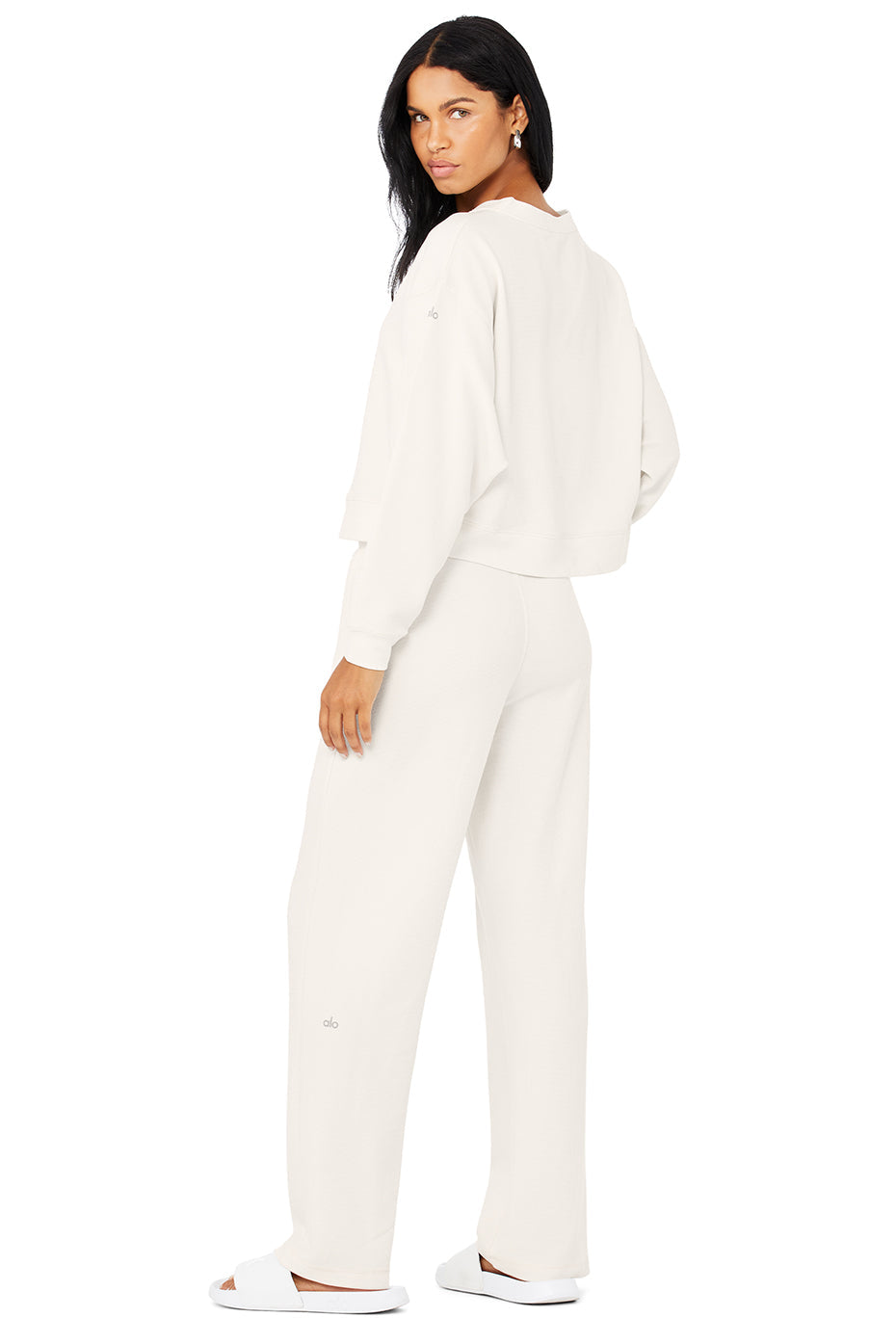 Micro Waffle Pleasant Cropped Henley & Micro Waffle High-Waist Pleasant Wide Leg Pant Set - Ivory