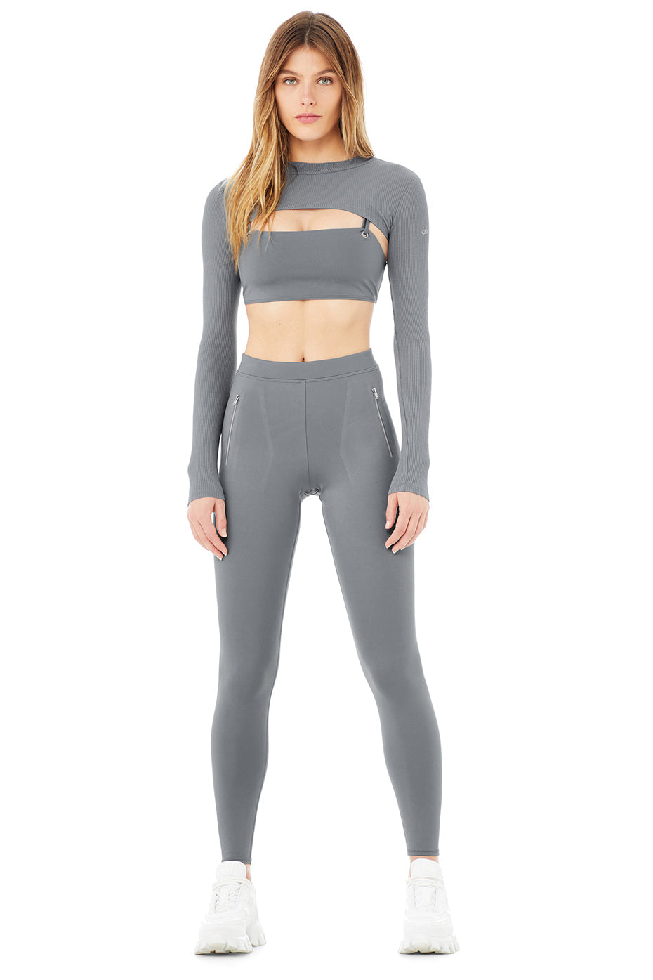 Thrill Seeker Bra, Shrug & Legging Set - Steel Blue