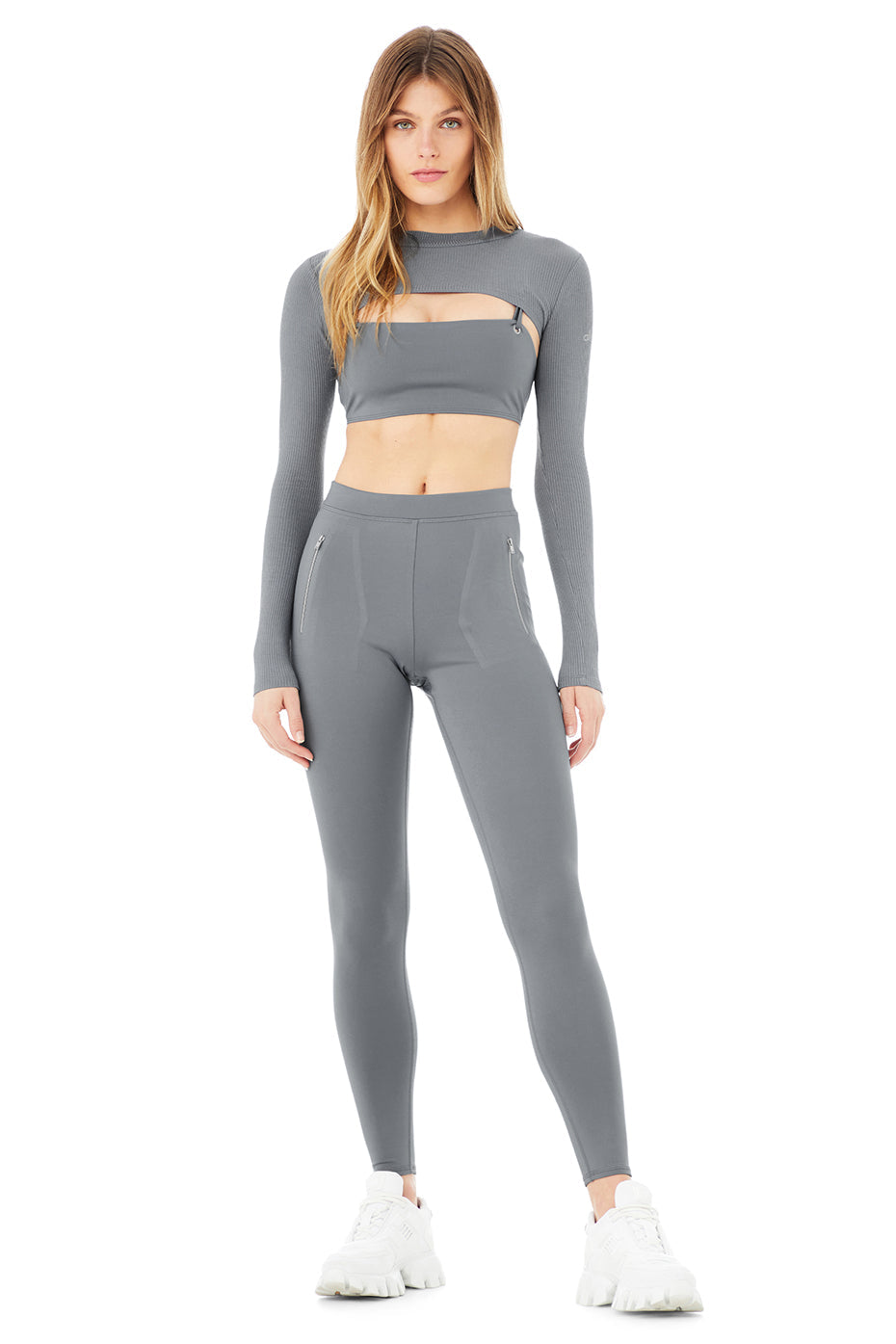 Thrill Seeker Bra, Shrug & Legging Set - Steel Blue