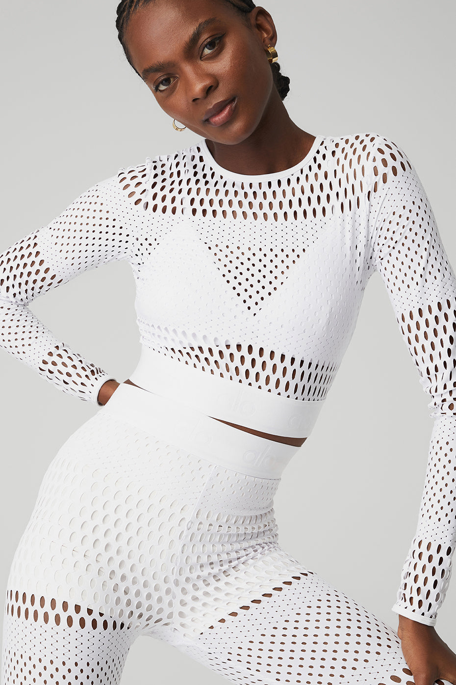 Mesh Haute Summer Long Sleeve & Mesh High-Waist Haute Summer Capri Set - White