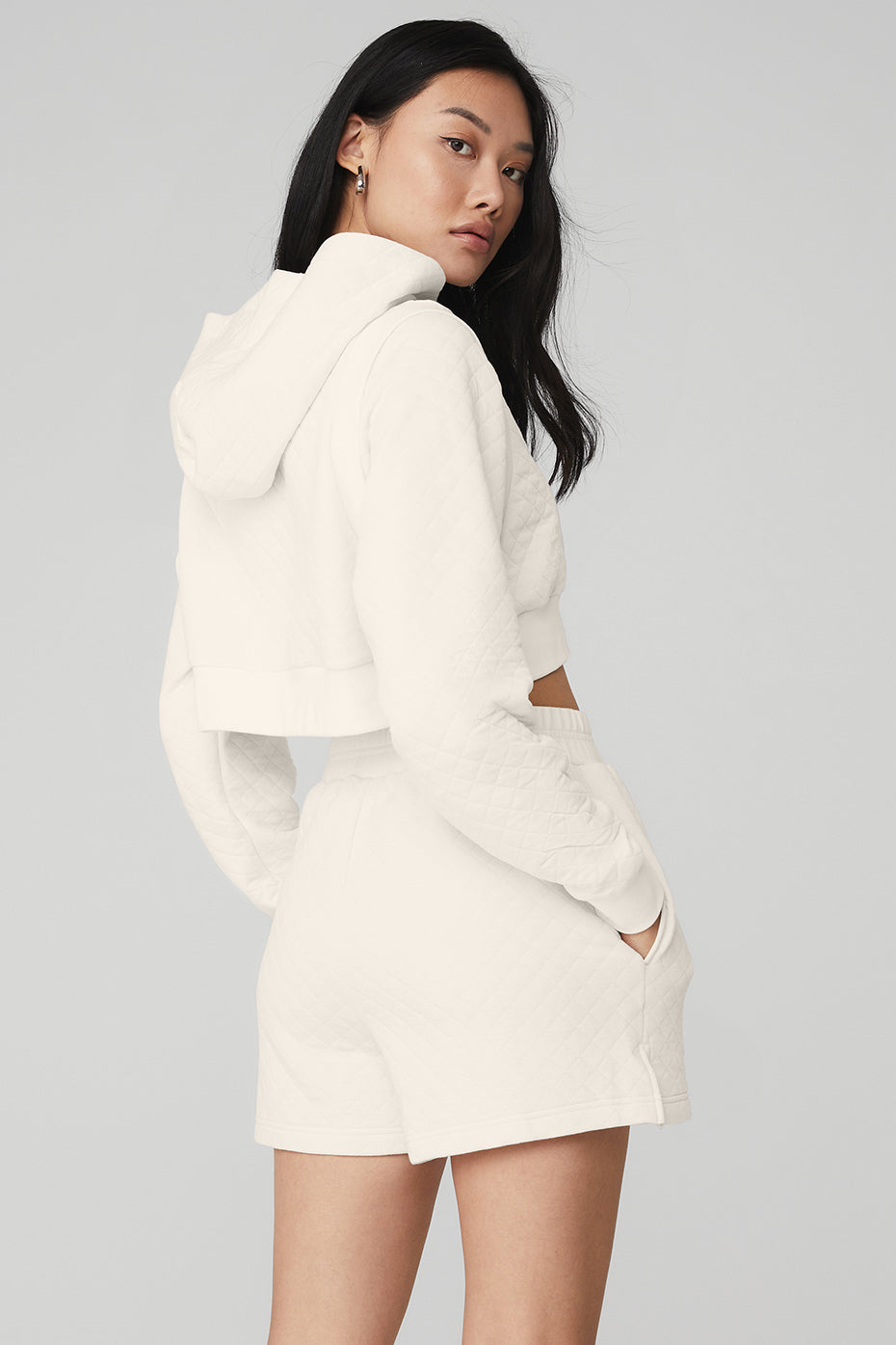 Quilted Cropped Arena Hoodie - Ivory