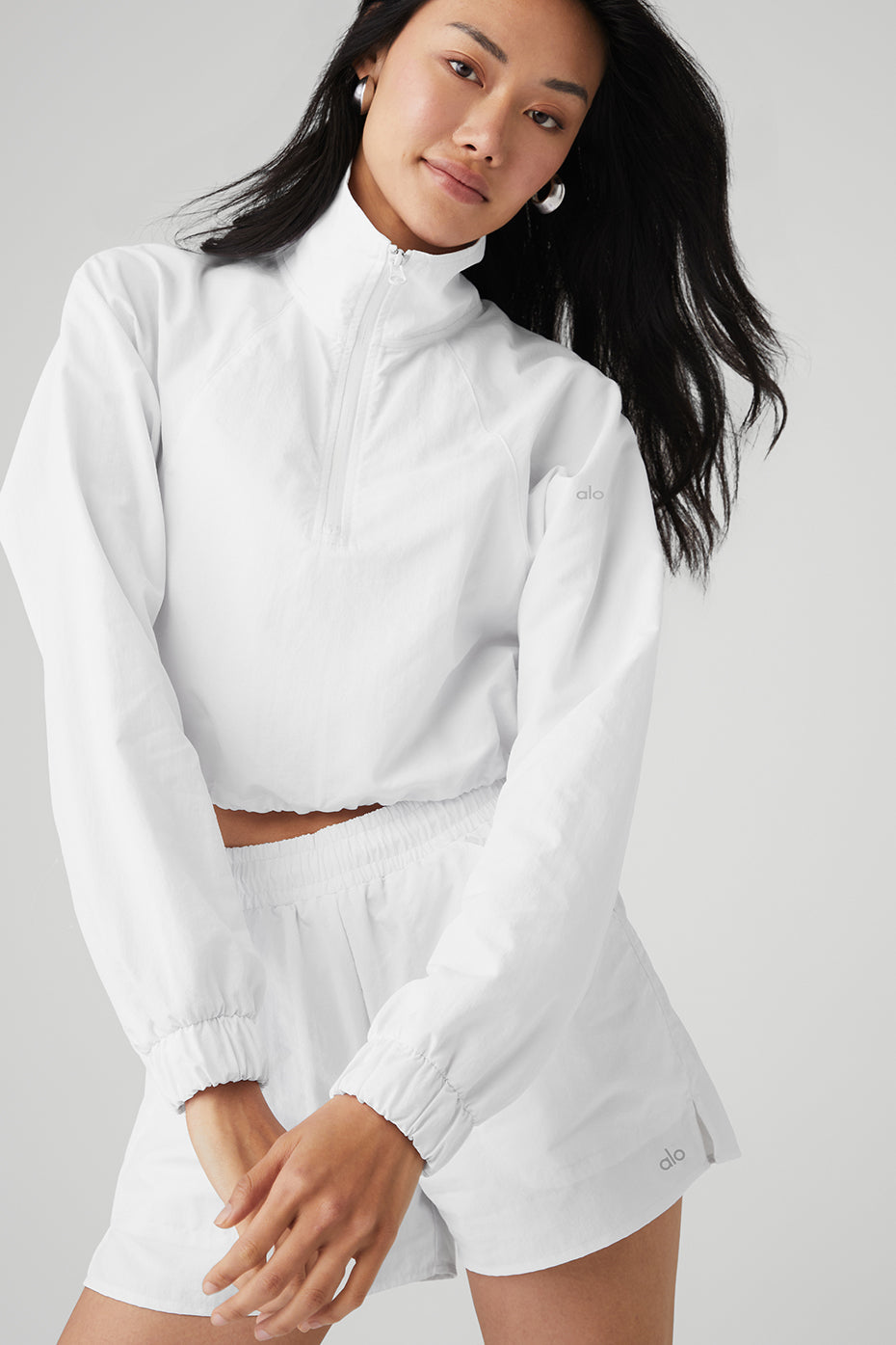 Cropped 1/4 Zip Alumni Pullover & Alumni Short Set - White