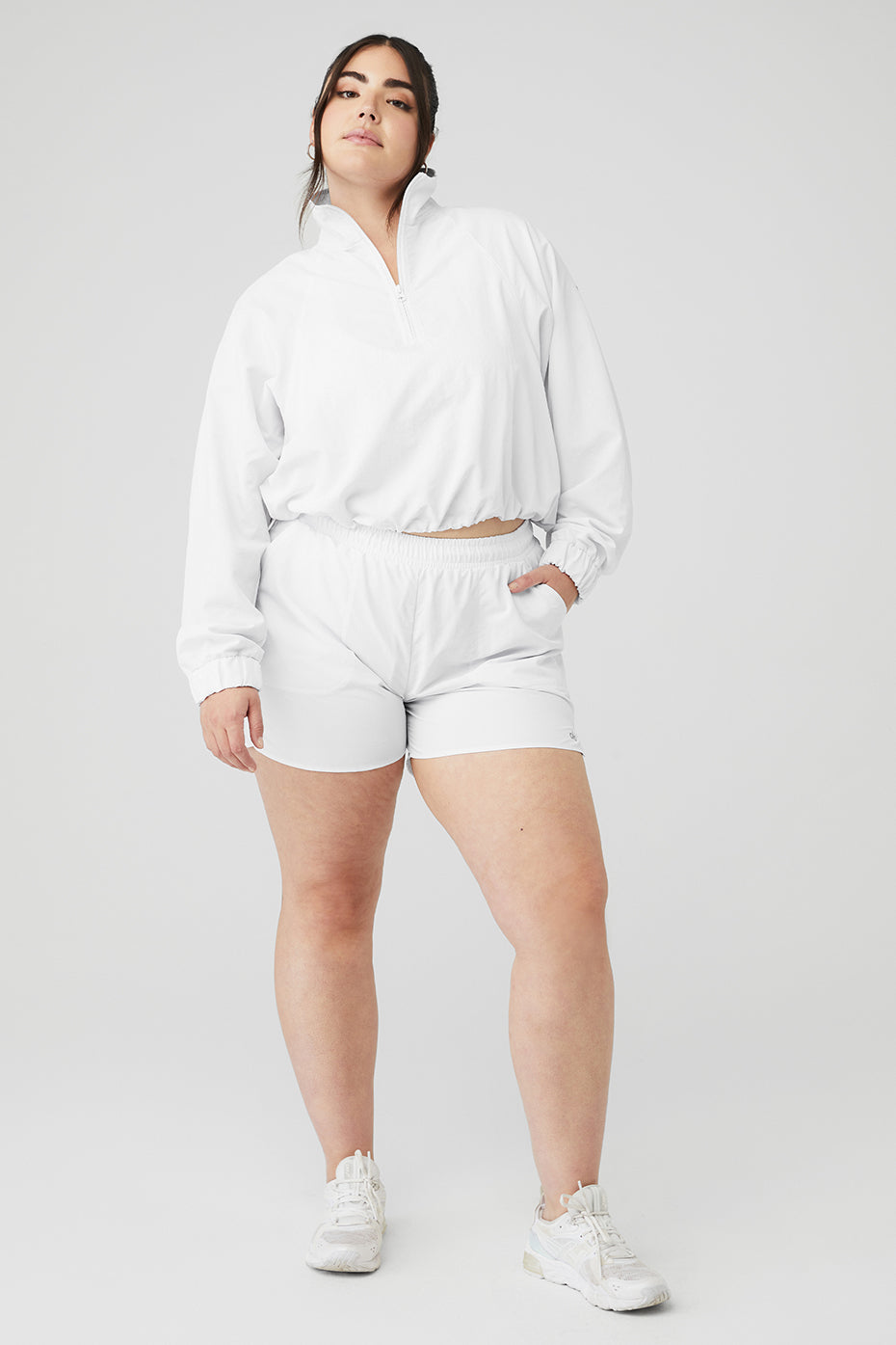 Cropped 1/4 Zip Alumni Pullover & Alumni Short Set - White