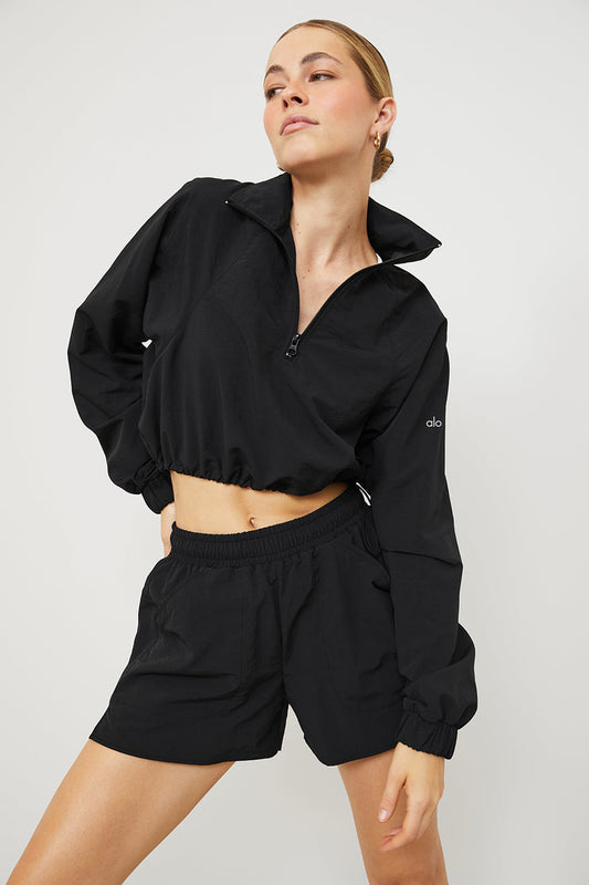 Cropped 1/4 Zip Alumni Pullover & Alumni Short Set - Black