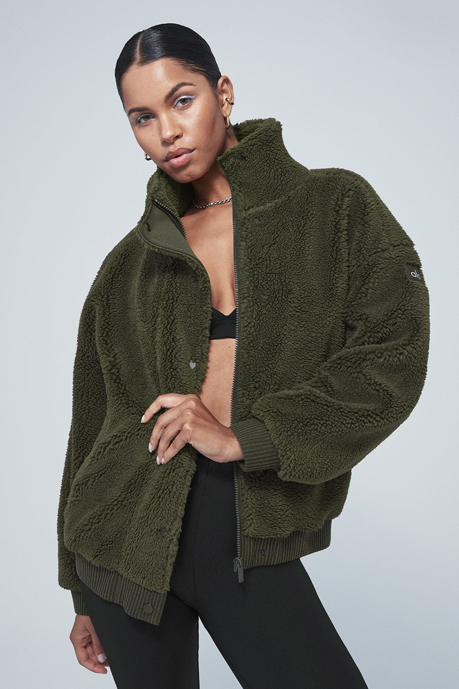 Sherpa Varsity Jacket - Dark Olive