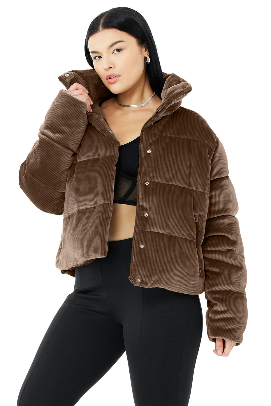 Ribbed Velour Gold Rush Puffer - Hot Cocoa