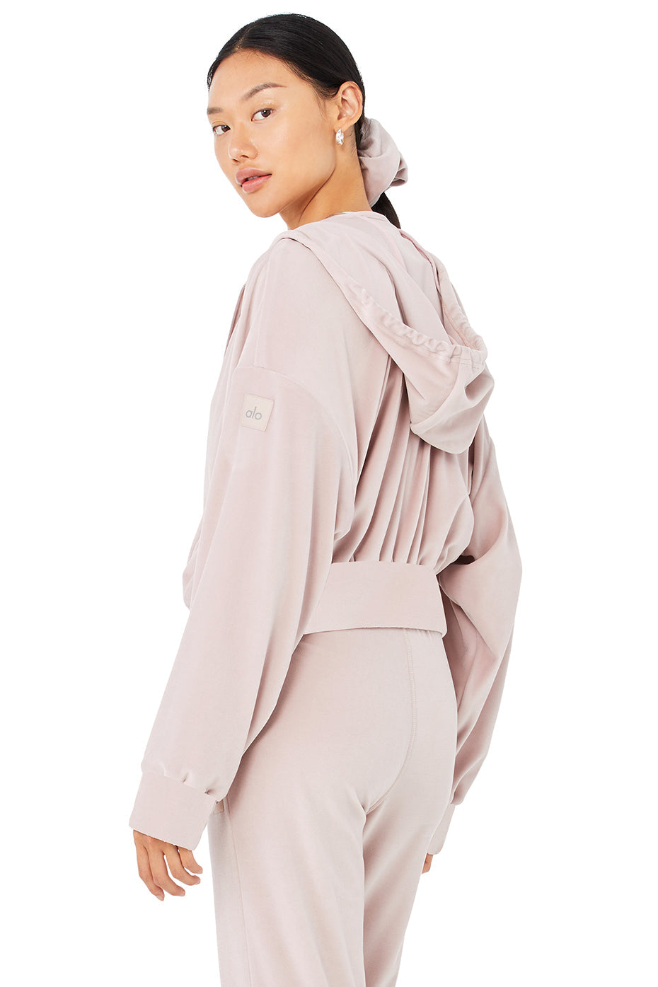 Velour Glimmer Full Zip Hoodie - Dusty Pink