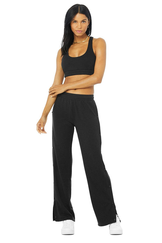 Scoop Neck Sweatshirt Bra & Courtside Tearaway Snap Pant Set - Black