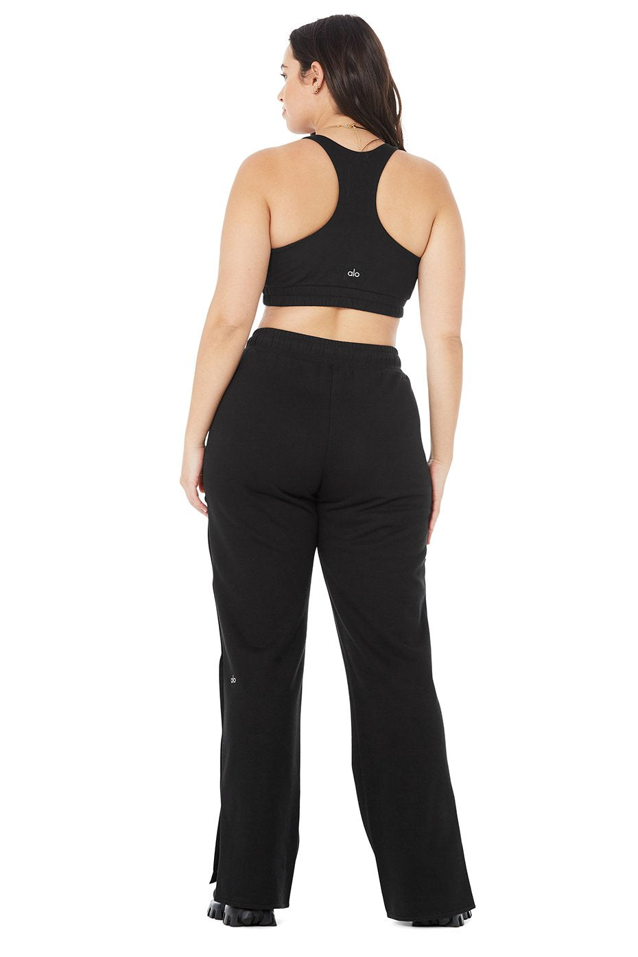 Scoop Neck Sweatshirt Bra & Courtside Tearaway Snap Pant Set - Black