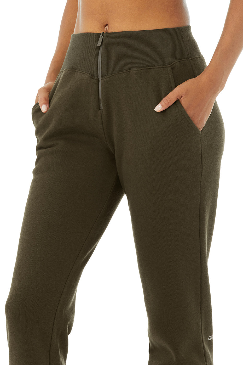 Slick Zip Front Sweatpant - Dark Olive