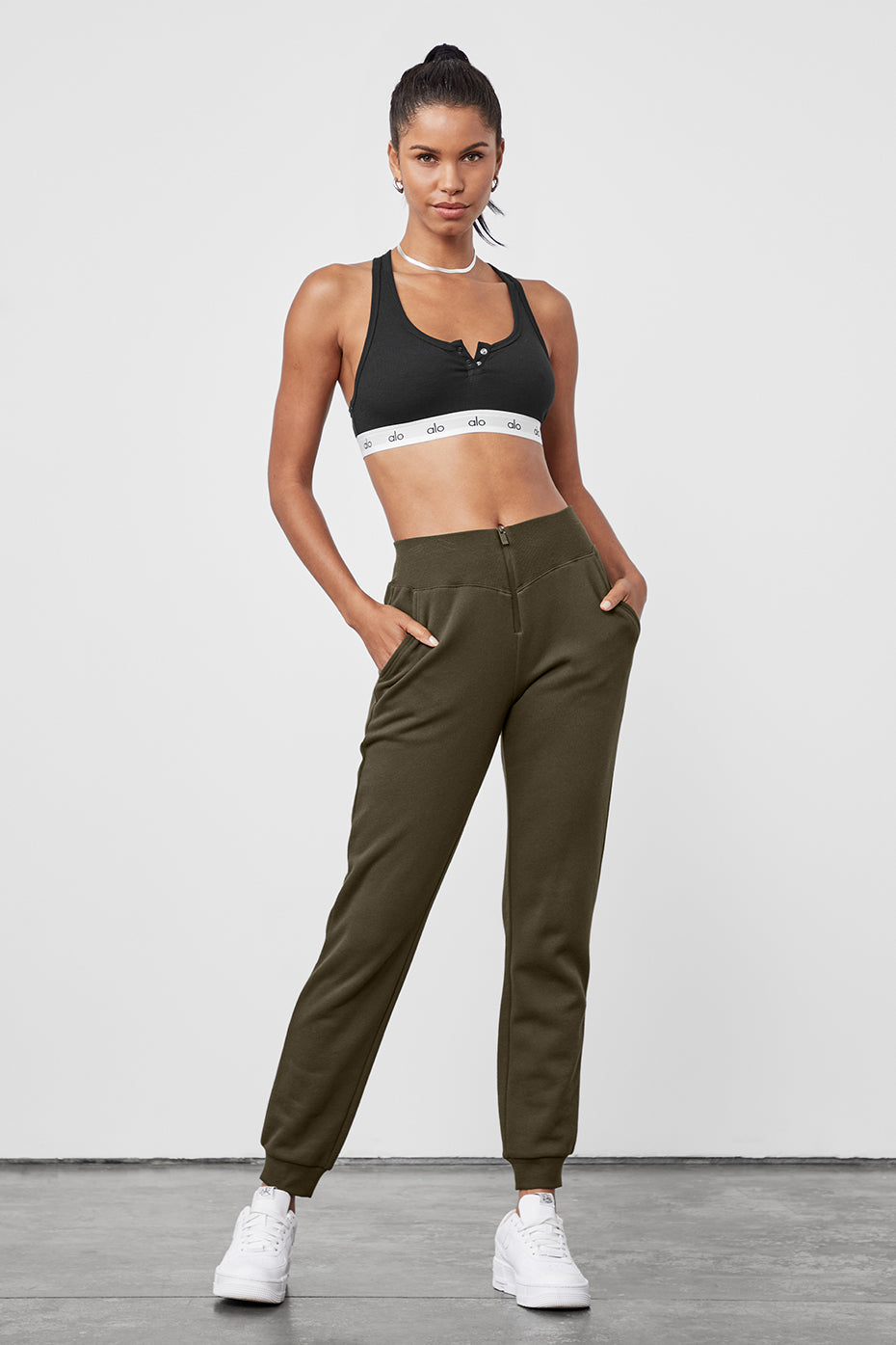 Slick Zip Front Sweatpant - Dark Olive