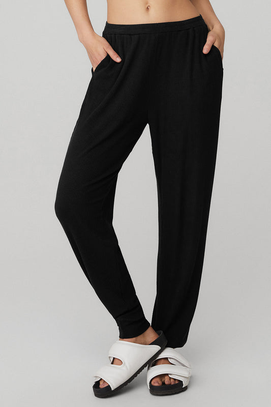 High-Waist Ribbed Whisper Pant - Black