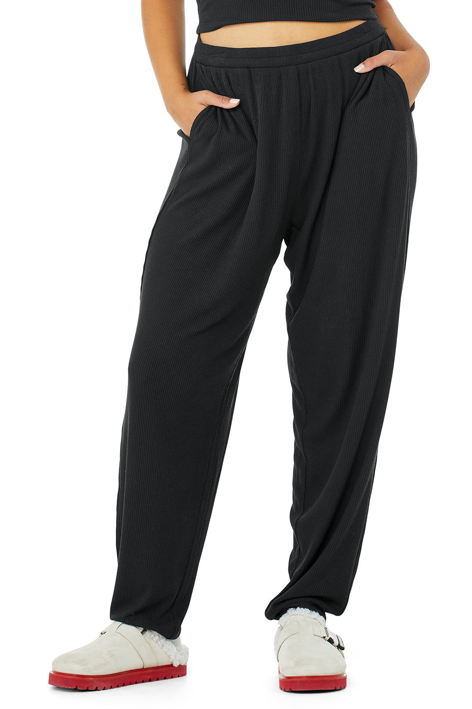 High-Waist Ribbed Whisper Pant - Black
