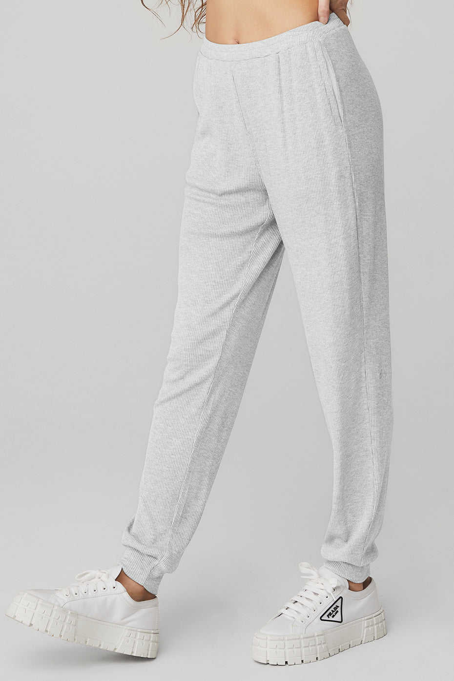 High-Waist Ribbed Whisper Pant - Athletic Heather Grey