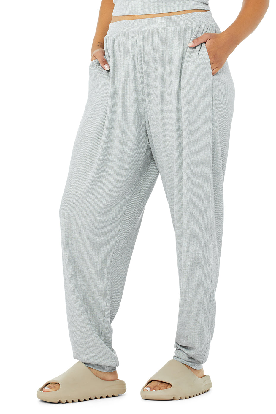 High-Waist Ribbed Whisper Pant - Athletic Heather Grey