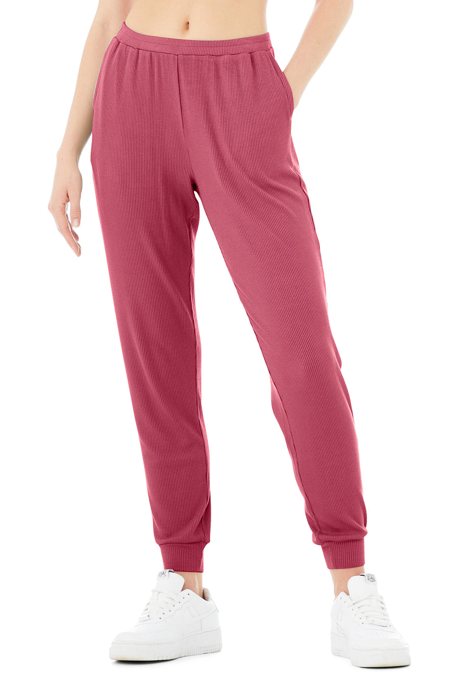 High-Waist Ribbed Whisper Pant - Raspberry Sorbet