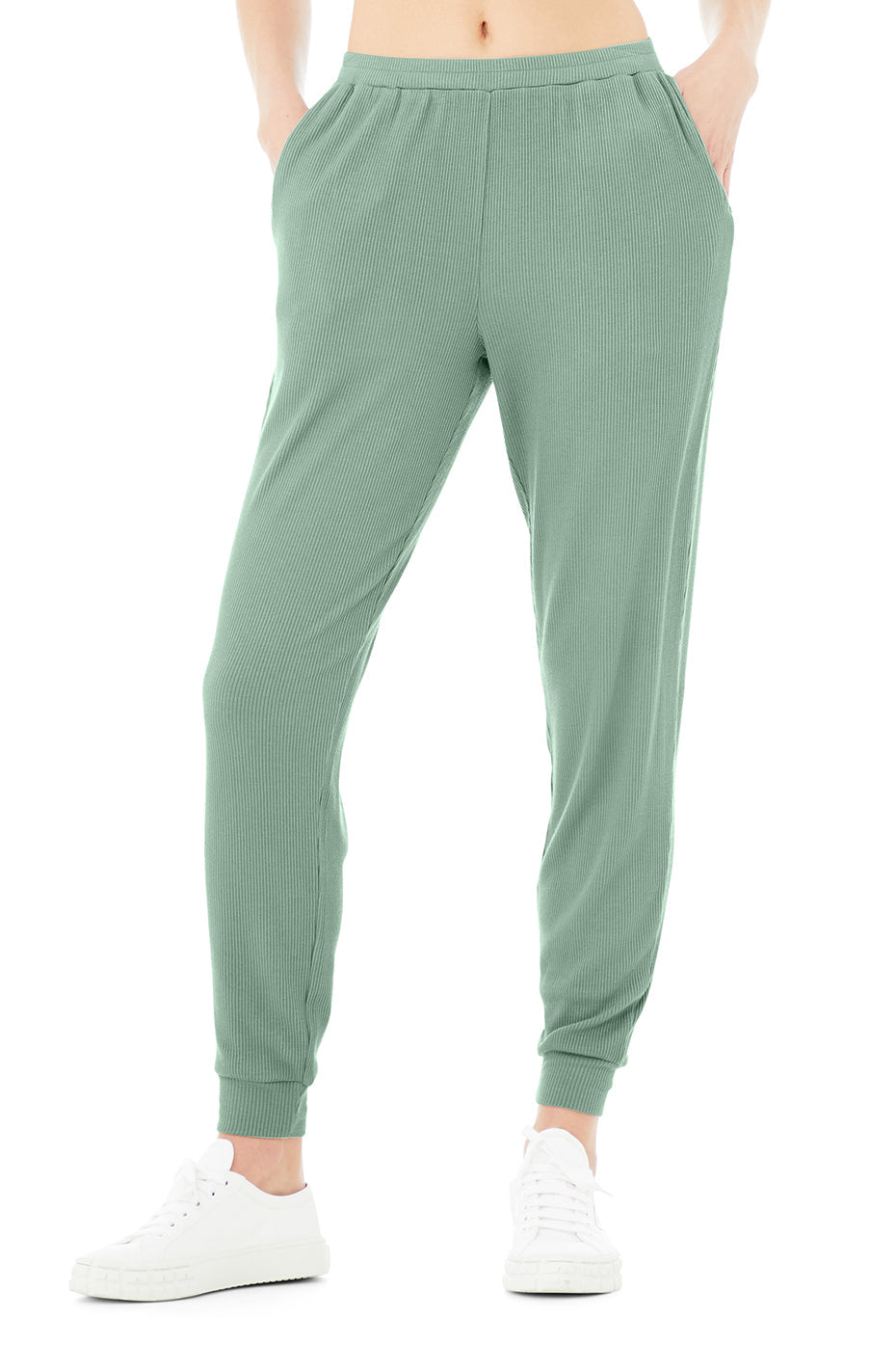 High-Waist Ribbed Whisper Pant - Soft Seagrass