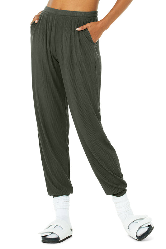 High-Waist Ribbed Whisper Pant - Dark Cactus