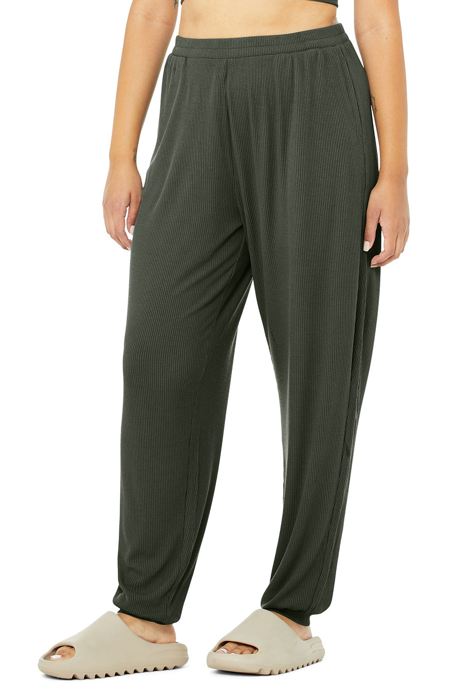 High-Waist Ribbed Whisper Pant - Dark Cactus