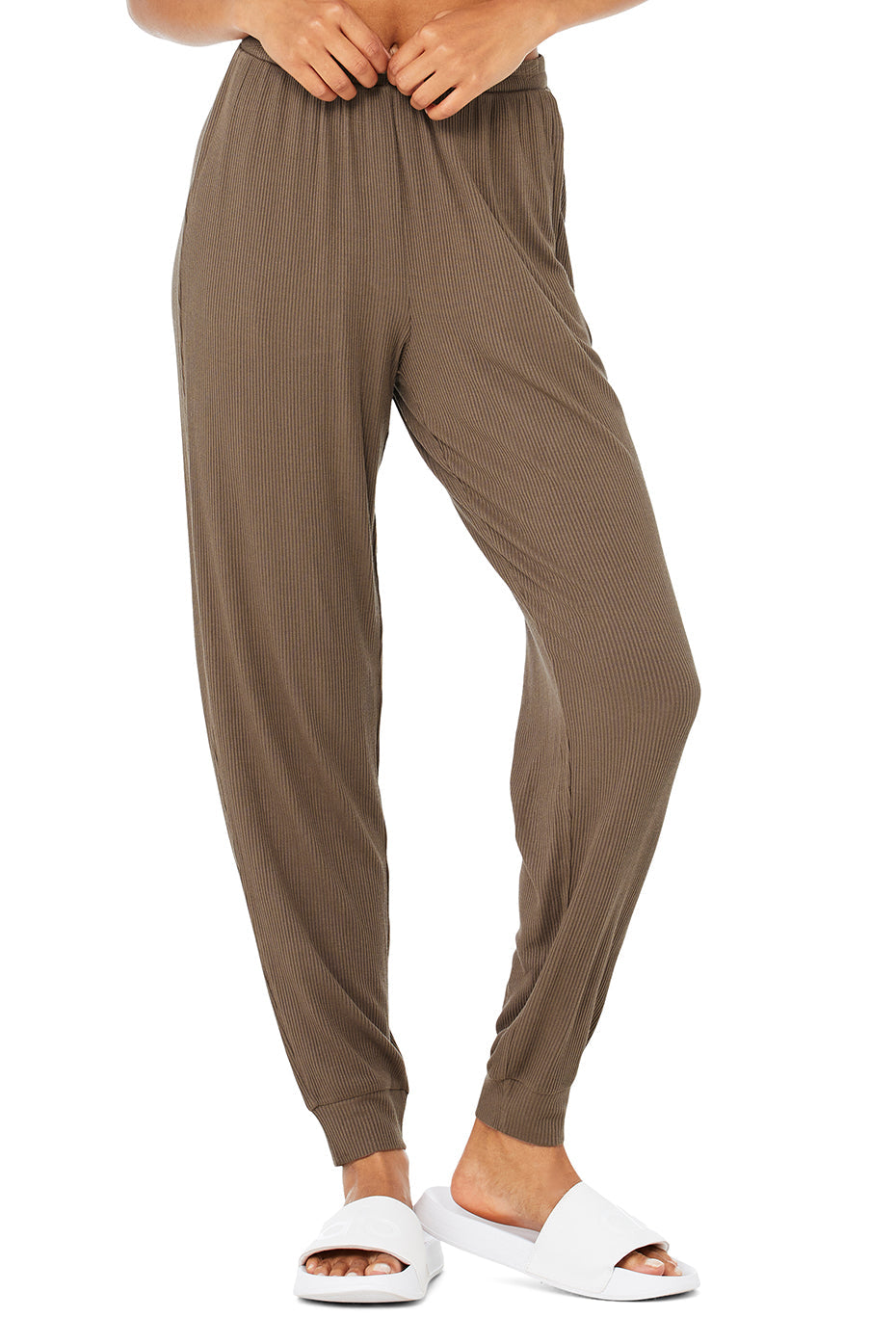 High-Waist Ribbed Whisper Pant - Hot Cocoa