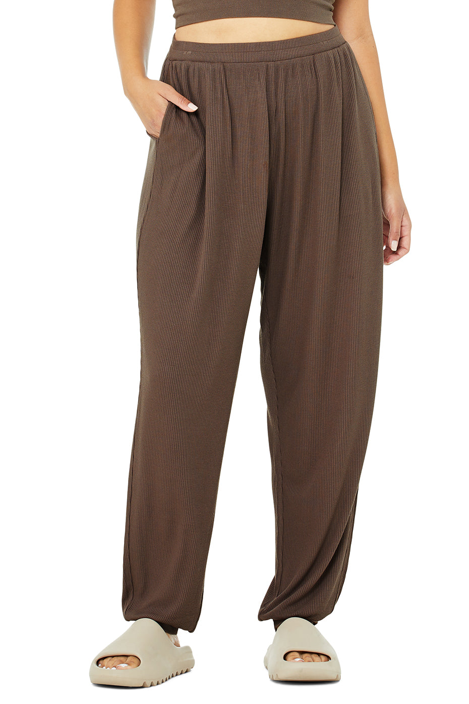 High-Waist Ribbed Whisper Pant - Hot Cocoa
