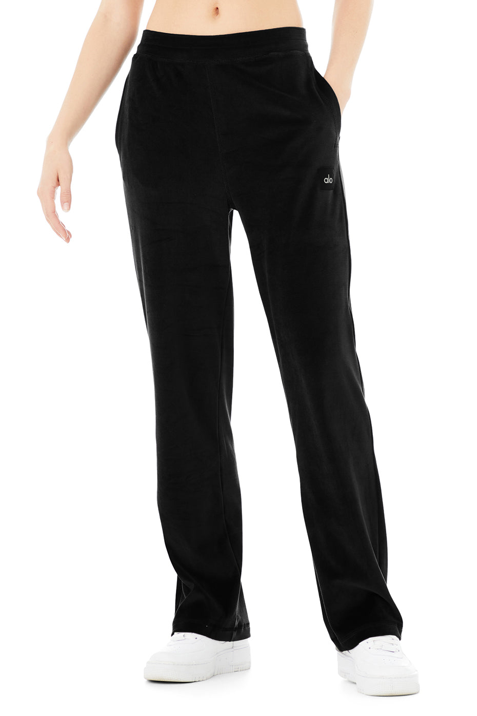 Velour High-Waist Glimmer Wide Leg Pant - Black