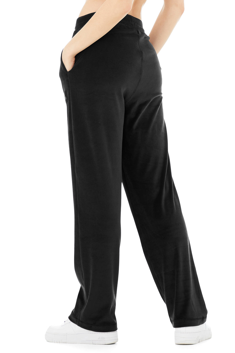 Velour High-Waist Glimmer Wide Leg Pant - Black