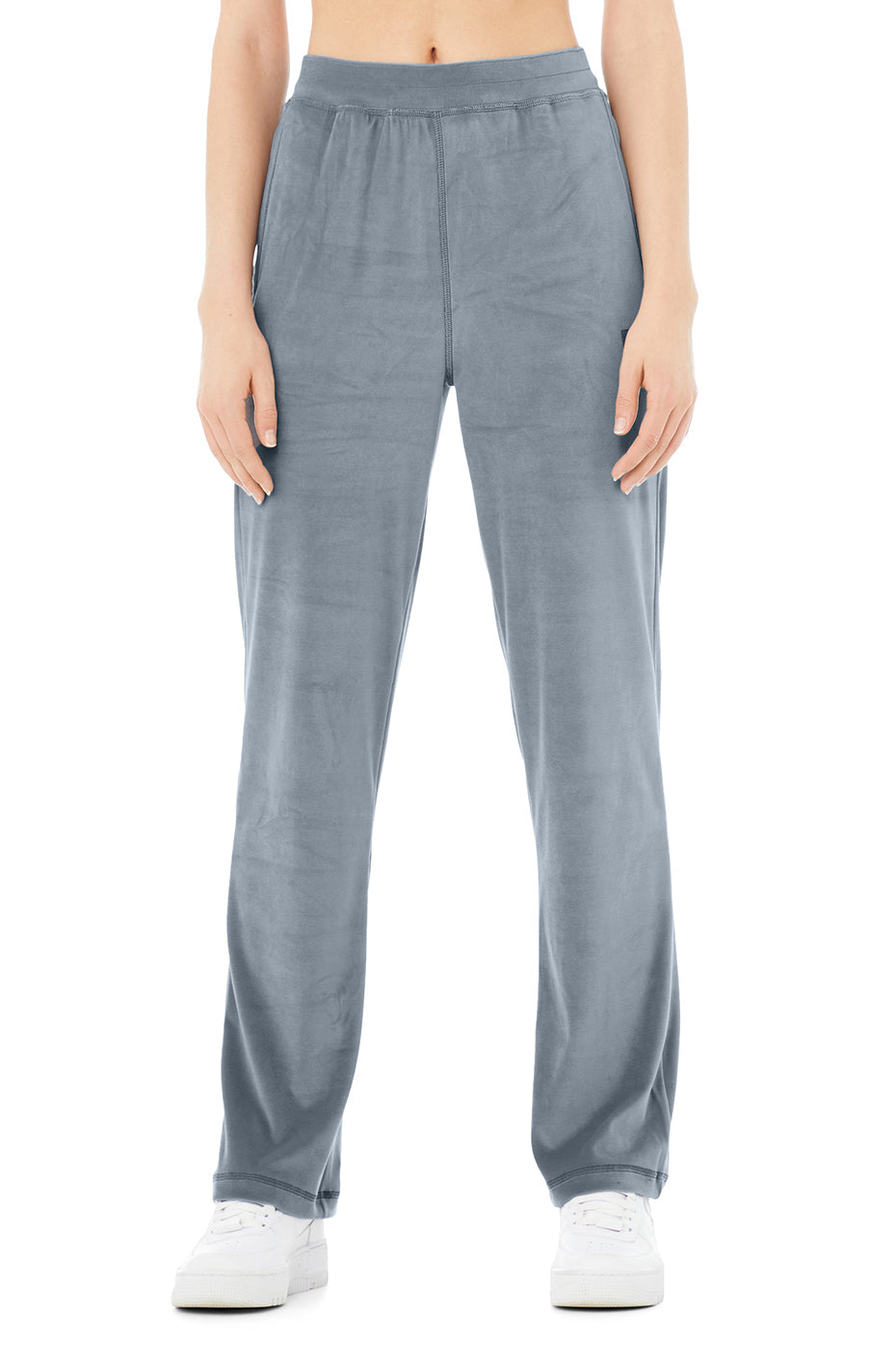 Velour High-Waist Glimmer Wide Leg Pant - Steel Blue