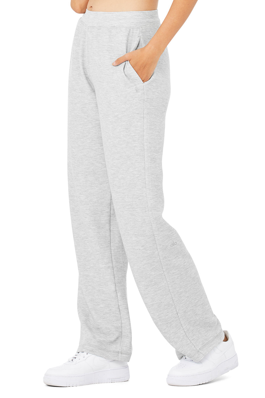 Micro Waffle High-Waist Pleasant Wide Leg Pant - Athletic Heather Grey