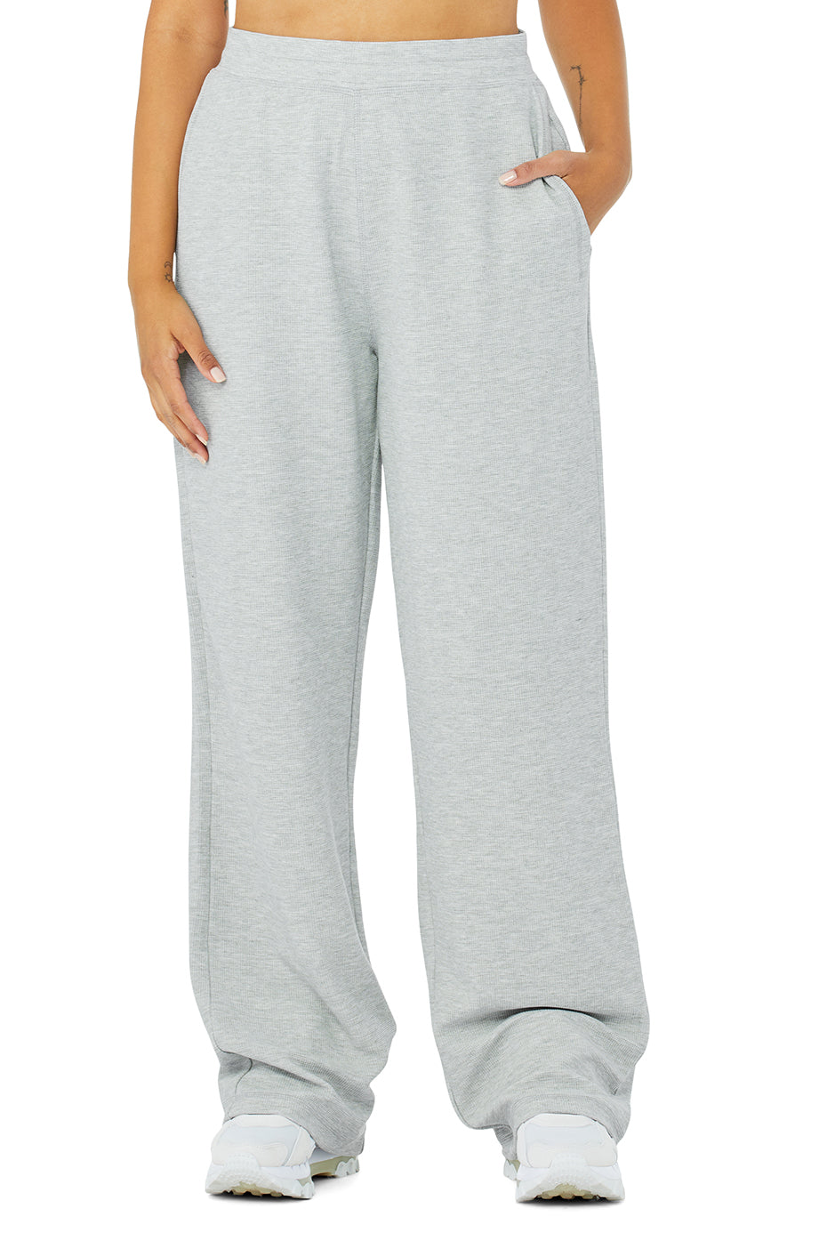 Micro Waffle High-Waist Pleasant Wide Leg Pant - Athletic Heather Grey