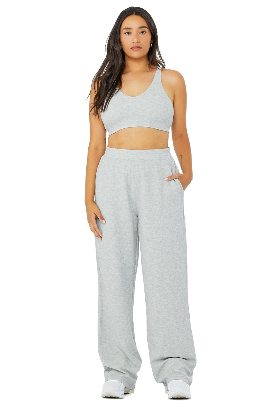 Micro Waffle High-Waist Pleasant Wide Leg Pant - Athletic Heather Grey