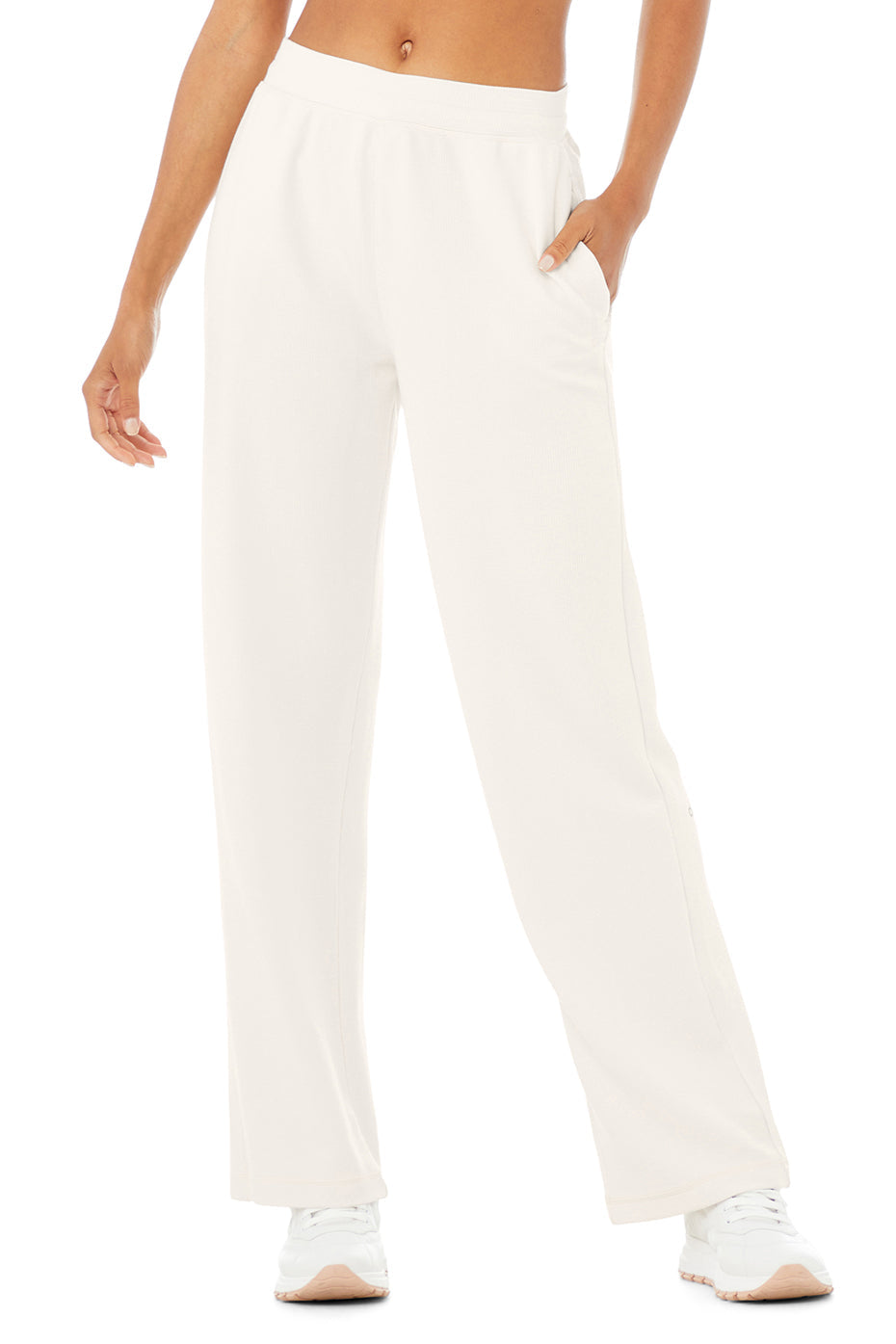 Micro Waffle High-Waist Pleasant Wide Leg Pant - Ivory