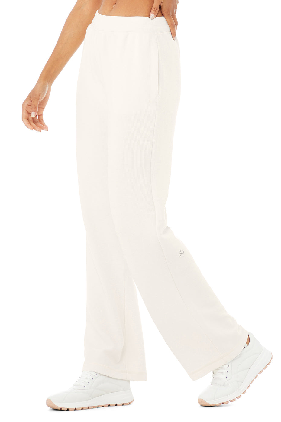 Micro Waffle High-Waist Pleasant Wide Leg Pant - Ivory