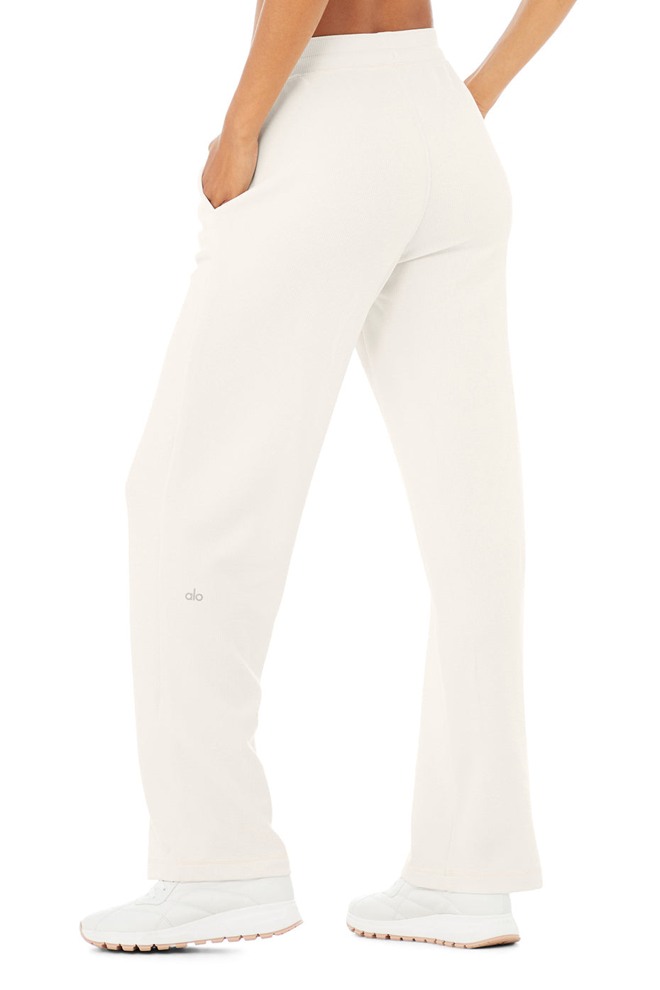 Micro Waffle High-Waist Pleasant Wide Leg Pant - Ivory