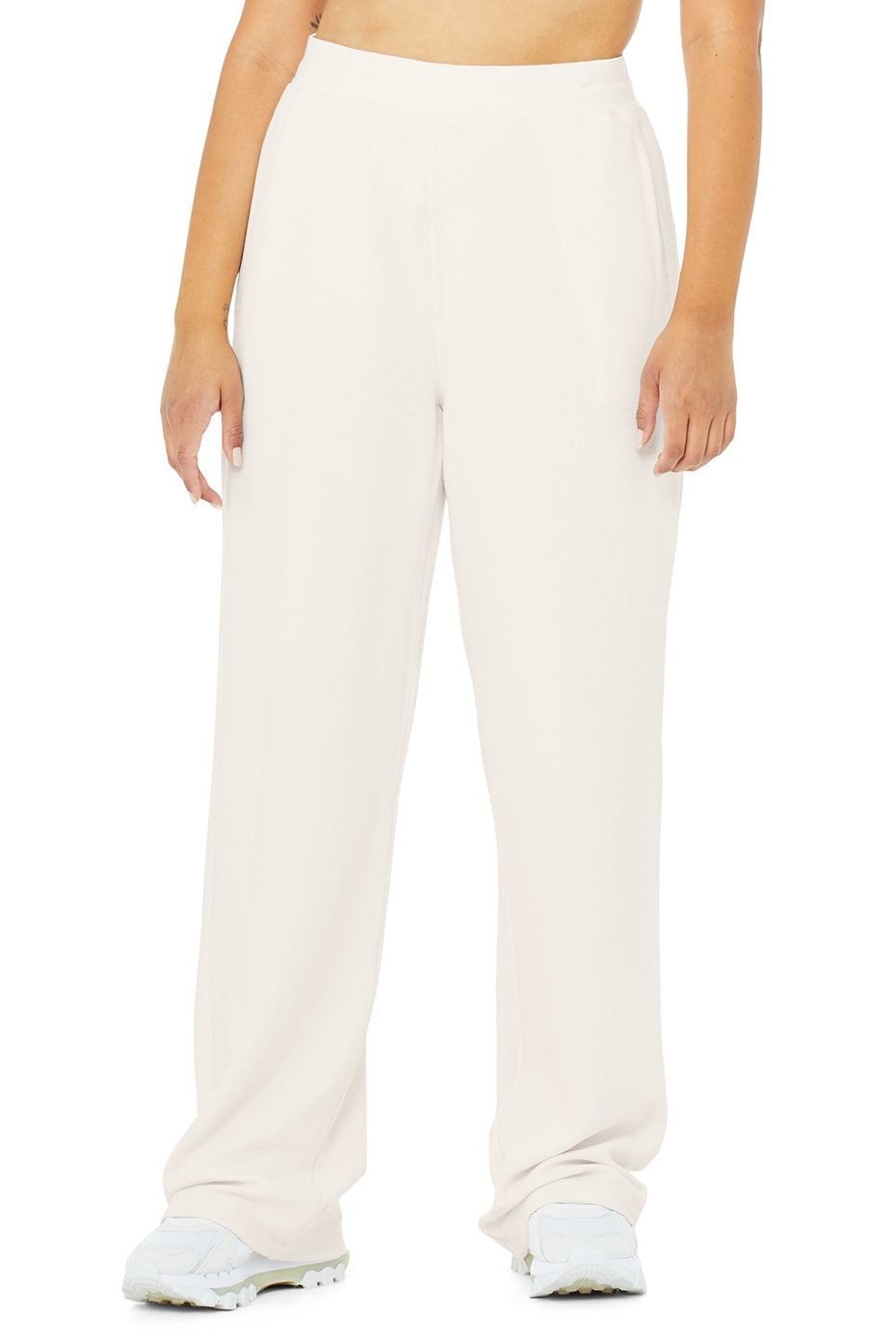 Micro Waffle High-Waist Pleasant Wide Leg Pant - Ivory